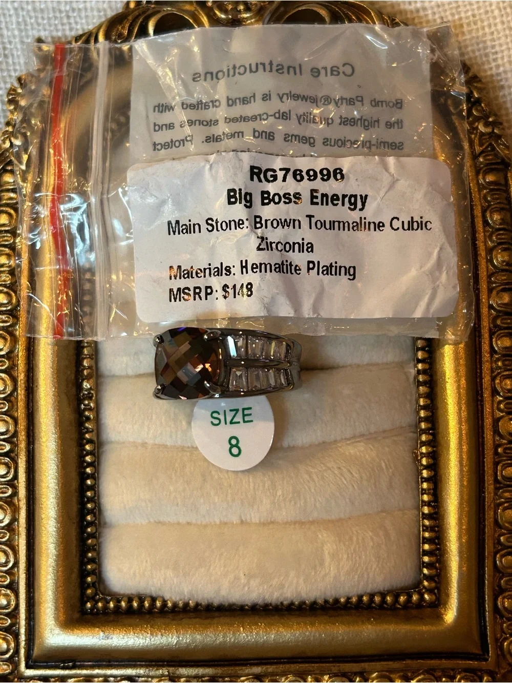 Big Boss Energy Brown Tourmaline Cubic Zirconia Ring - Size 8